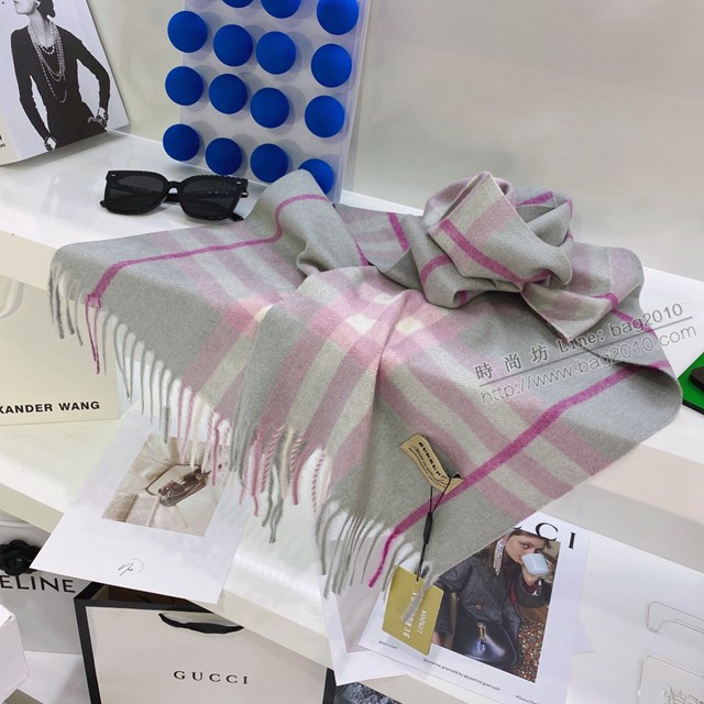 Burberry雙面印花羊絨粗紡圍巾 巴寶莉2021新款女士格紋流蘇圍巾  mmj1329